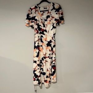 1.State multi colored floral midi wrap dress